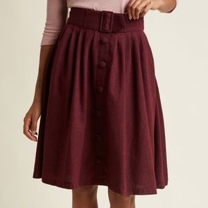 Retro Modcloth Burgundy Belted Circle Skirt